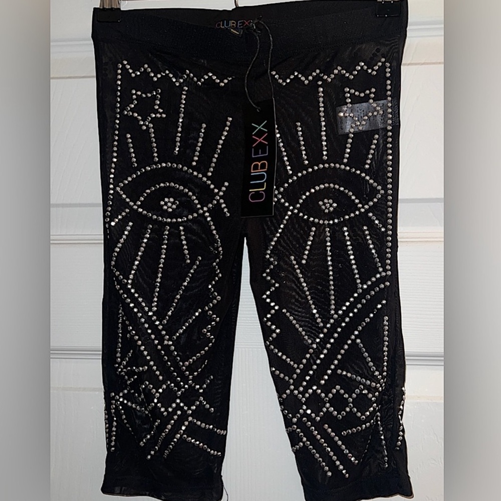 Club Exx Sheer Eye Stoned Biker Shorts.